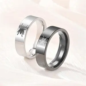 Spider web couple ring black/silver couple ring titanium steel ring couple daily wear gift