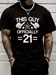 100% Cotton This Guy Is Officially 21 Years Old 21st Birthday Present T-Shirt Women's Men's Graphic Tee Crew Neck summer vacation Tops