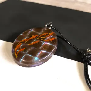 Pendant Resin Hand Painted Koi Fish Large Blue Glitter One-of-a-Kind Jewelry Brown