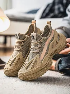Men's Flyknit Sneakers, Thick Sole Versatile Athletic Shoes, Vans Coconut Style, Comfortable Sportswear for Daily Wear