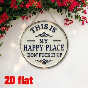“Welcome to My Happy Place” Wall Decor Metal Sign | Farmhouse Home Wall Art Plaque | Unique Gift for Mom, Friends & Family | Bedroom, Kitchen, Bar Decor | 12x12 Inch