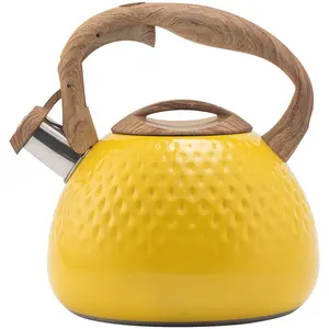 Tea Kettle, Stovetop Teapot, 3L, Loud Whistle, Stainless Steel and Smooth Wood Pattern Handle, Sophisticated Look for Hiking, Picnic, for Tea, Coffee