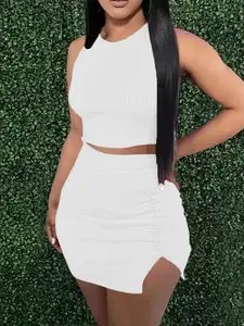 Women's Solid Crop Tank Top & Skirt Two-piece Set, Casual Fashion Cozy Two Piece Set for Daily Outdoor Wear, Ladies Clothes for Summer