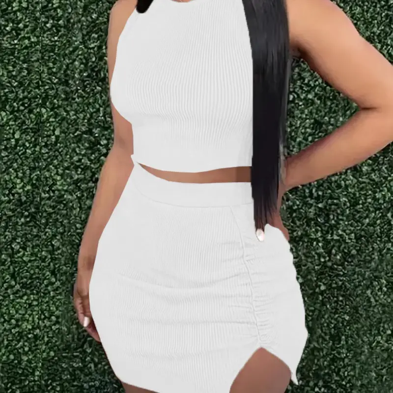 Women's Solid Crop Tank Top & Skirt Two-piece Set, Casual Fashion Cozy Co-ord Set for Daily Outdoor Wear, Fashionable Outfit, Ladies Clothes for Summer
