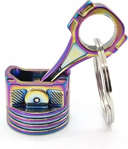 Large Neon Chrome Piston Keychain for Car Enthusiasts Durable Automotive Accessory with Detailed Precision Craftsmanship and Versatile Attachment Options