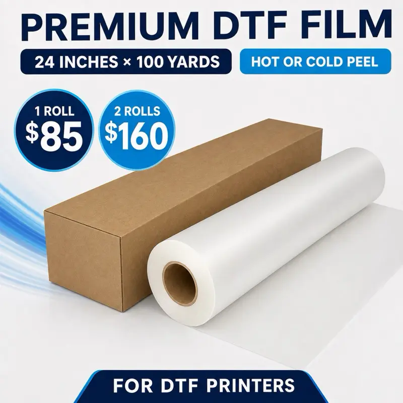 Premium DTF Transfer Film Roll – 24 Inches × 100 Yards – Hot or Cold Peel – For 24-Inch DTF Printers