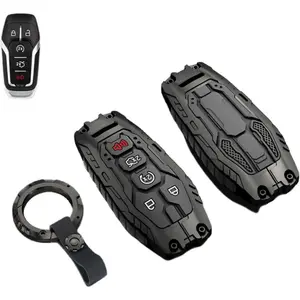 Heavy Key Fob Cover Case Protector For Ford, Keychain, Accessories For Ford F150, Mustang, Explorer, Edge, Fusion, Lincoln MKZ, MKC, MKX (Model-B Black)