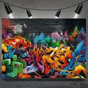 2D Flat Banner 1pc Graffiti Art Background Vintage Brick Wall Photography Backdrop, Durable Polyester Fabric for Party Decorations