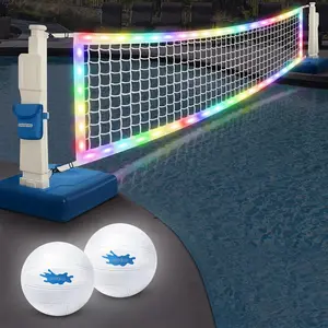 LED Inground Pool Volleyball Net Set, Light-Up Game Kit with 2 LED Water Balls, Adjustable Net, Pump, for Adults, Pool Party Sports Toy