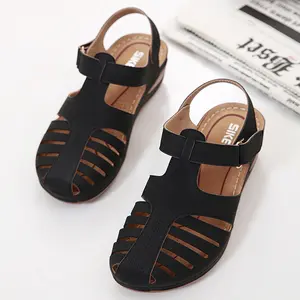 2025 new lightweight wedge heel sandals for women, European and American style, closed-toe sports perforated sandals for women, anti-slip Roman shoes
