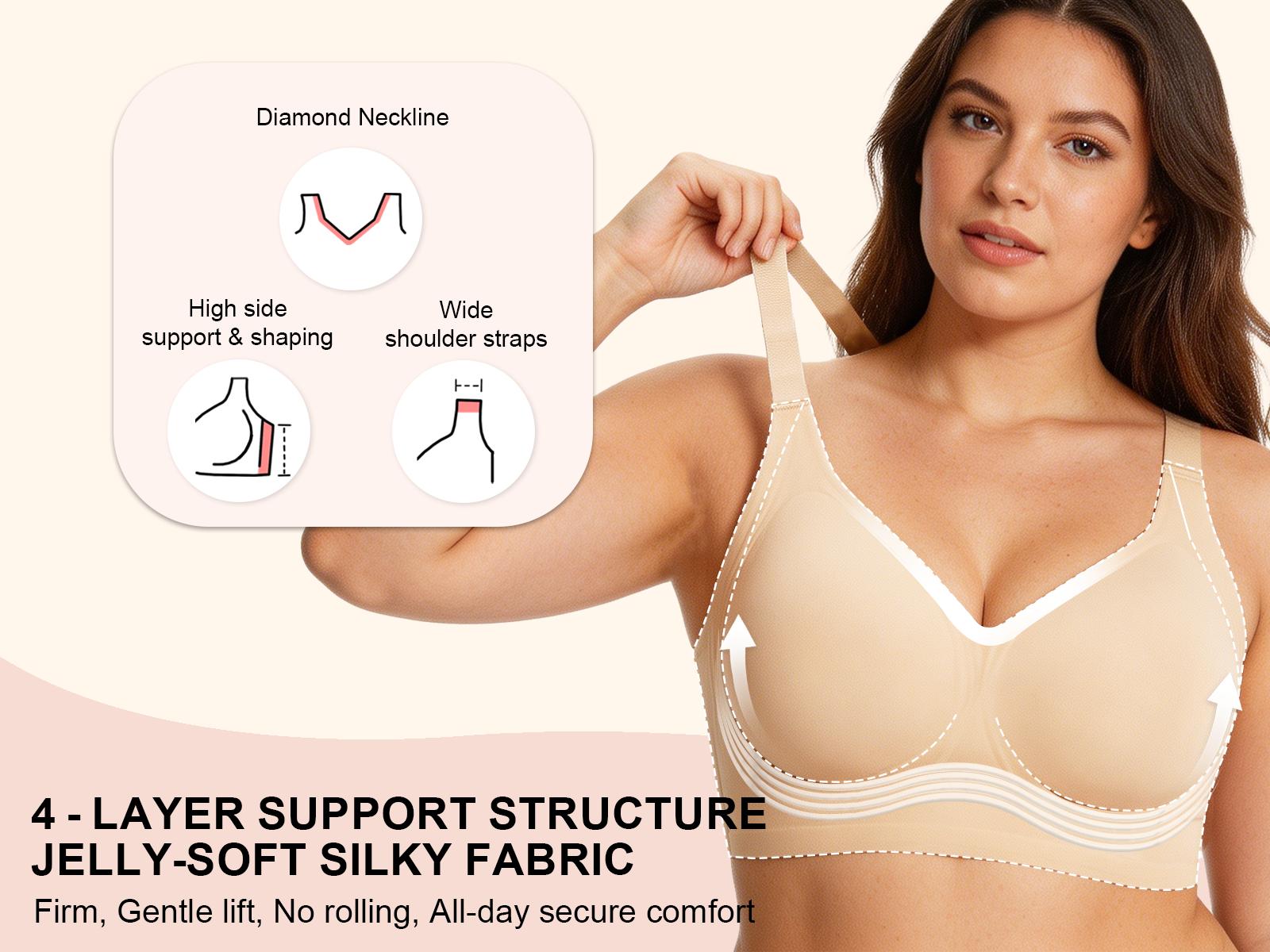 VRCOMFY  Women's Jelly Bra  Wire-Free Full-Cup Pushing-Up Bra  Seamless Lifting Bra  Full-Coverage Lifting Plus-Size Bra  Comfortable Lifting Everyday Bra