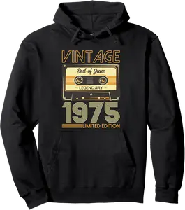 50th Birthday Gift Man June 1975 Vintage Cassette Pullover Hoodie - Wesleylewi Shop 98B0F9F5J1ZN