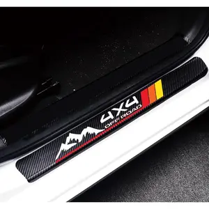 4Pcs Door Sill Protector Reflective 4D Carbon Fiber Sticker Decoration Door Entry Guard Accessories fit for 4x4 Offroad Toyota Tacoma TRD 4Runner Tundra Rav4 Highlander Sequoia (Red)