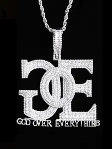Iced Out God Over Everything Necklace Pendant for Men 5A Cubic Zirconia Real Gold Plated Hip Hop Jewelry
