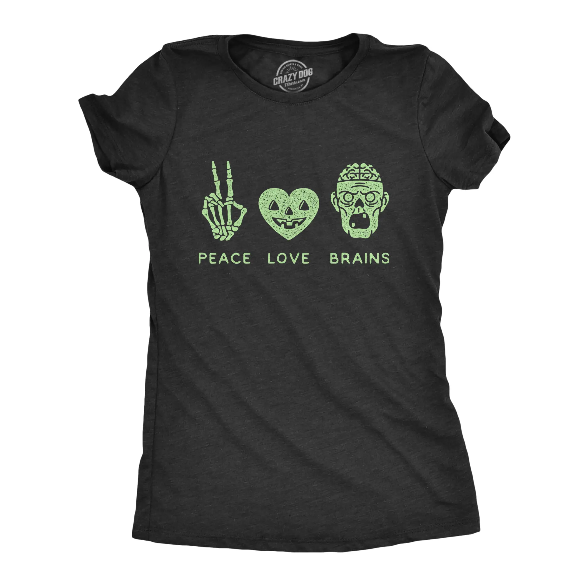 Womens Peace Love Brains T Shirt Funny Halloween Skeleton Zombie Graphic Tee Funny Womens T Shirts Cute Vintage Fashion Casual Ladies T-Shirt Gift Halloween Costume Tops for Women Women's Novelty Tees Black