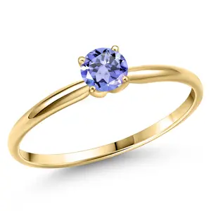 14K Yellow Gold Blue Tanzanite Engagement Ring For Women | 0.46 Cttw | Round 5MM | Gemstone December Birthstone