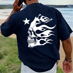 Flaming Skull , Fire Skeleton , Skull on Fire , Gothic Horror Flame Heat Bones Biker , Skull, Skull men T-Shirt,Vintage Flaming Skull Oversized T-Shirt,Flaming Skull Star Graphic T-Shirt