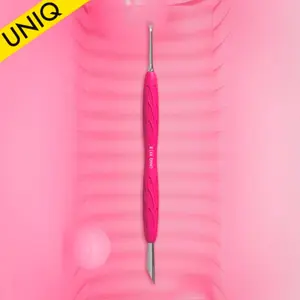 Manicure pusher with silicone handle “Gummy” UNIQ 10 TYPE 4.2 (narrow rounded pusher + bent blade)