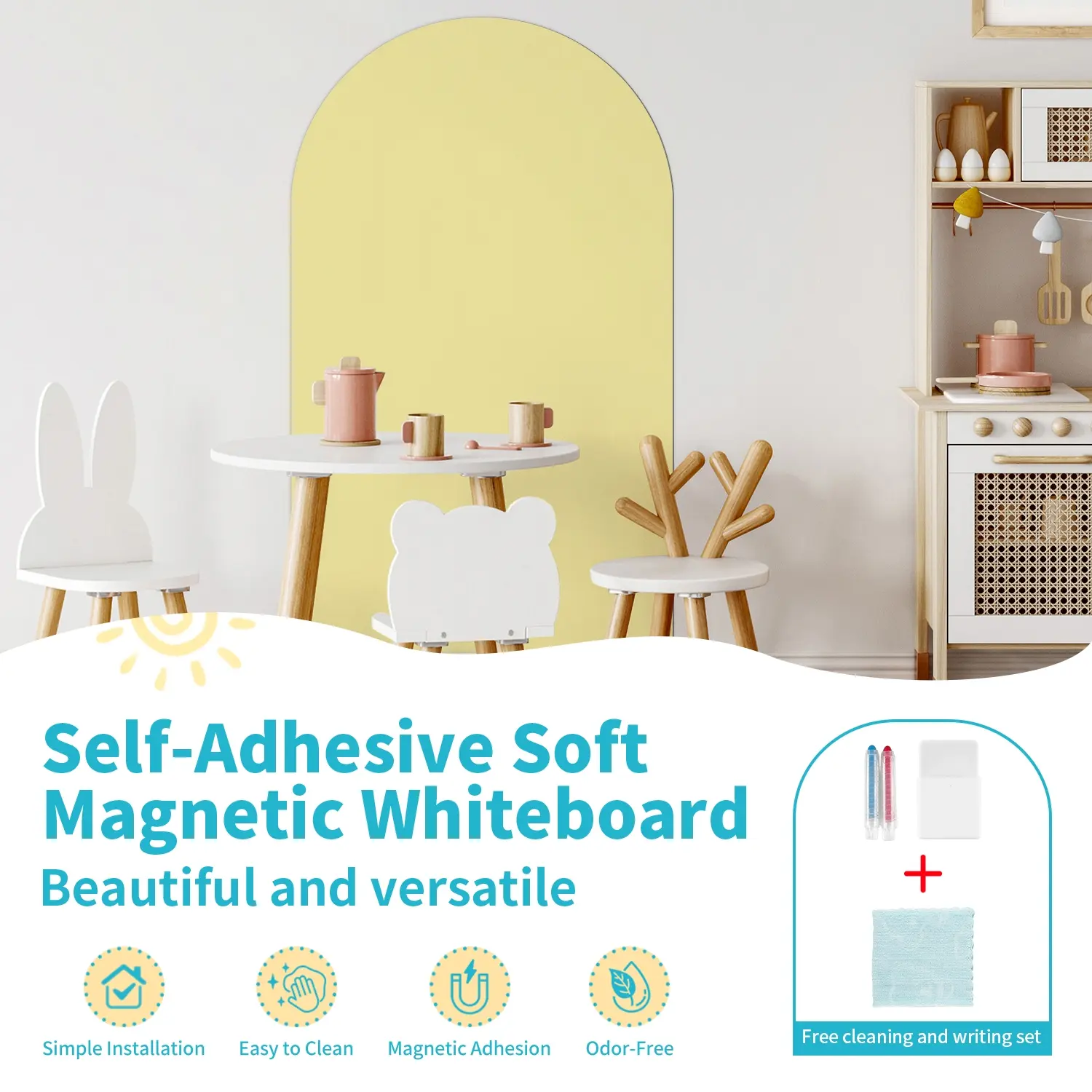 Self-Adhesive Soft Magnetic Whiteboard, Magnetic Dry Erase Board, Strong Adhesion, Tool-Free Installation, 50x90cm Large Panel, Ideal for Kids' Rooms & Offices, Magnetic White Boards for Walls