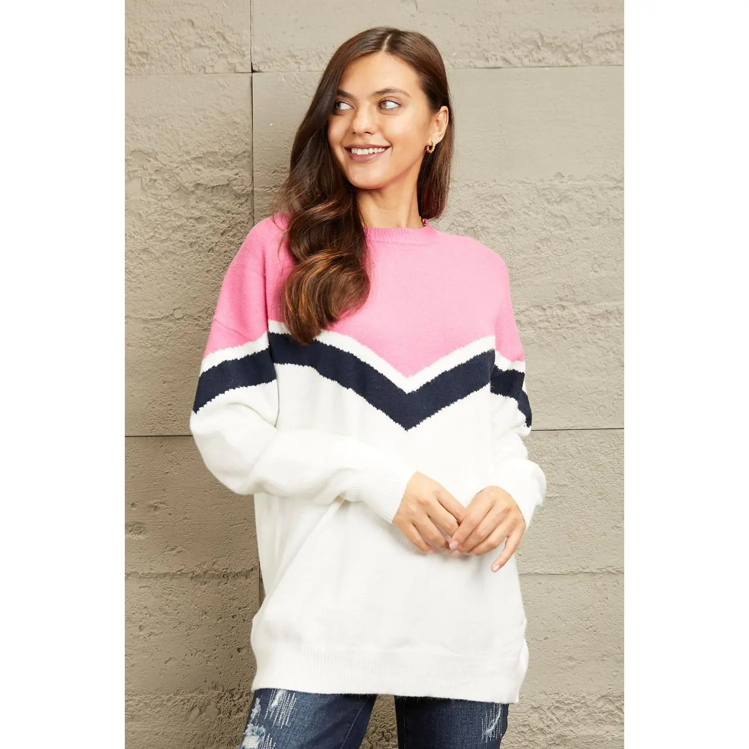 e.Luna Chevron Pullover Sweater
