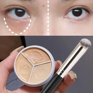 Long-Lasting Three Color Concealer Palette, Smooth Cream Finish, Covers Redness, Dark Circles, Uneven Skin Tone, Includes Makeup Brush