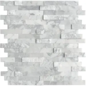 5-Sheet Peel and Stick Mosaic   Stone Self Adhesive Marble Tiles, 11.5" x 10.7" Stick  Backsplash for Kitchen Bathroom Fireplace , Mixed Gray