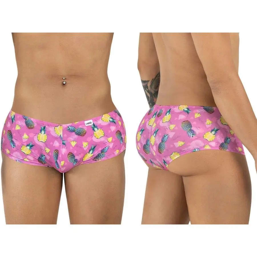 Men's Geometric Print Polyester Briefs, Smooth Fabric Daily Underwear, Available in Blue or Pink