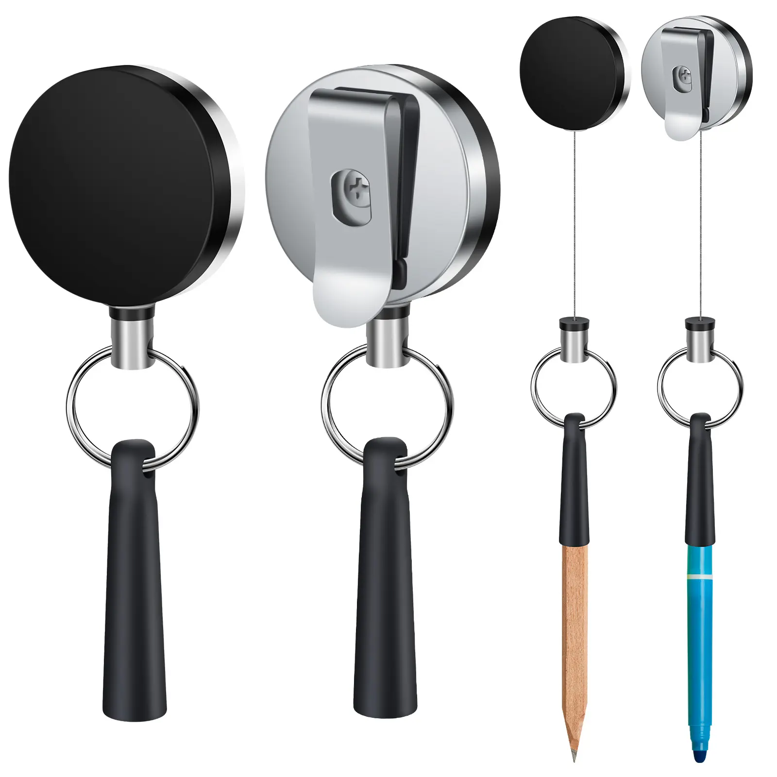 Retractable Pen Pencil Holder with 31.5" (80CM)Steel Cord, Retractable Cable Design, Elastic Silicone Retractable Pen Holder for Carpenters,Nurses,Waitresses,Construction Workers, Multifunctional Stationery Pen Organizer