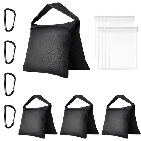 EMART 4-Pack Black Heavy-Duty 1680D Polyester Sandbags, Saddlebag Design Carabiner Kit for Photography Light Stands, Tripods, Photo Sets, Fishing Chairs Fitness Accessories Home Workout Band