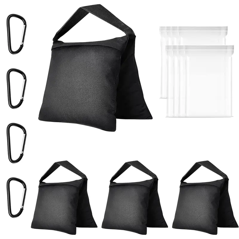 EMART 4-Pack Black Heavy-Duty 1680D Polyester Sandbags, Saddlebag Design Carabiner Kit for Photography Light Stands, Tripods, Photo Sets, Fishing Chairs Fitness Accessories Home Workout Band