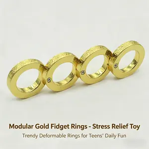 Modular Gold Fidget Rings - Deformable Stress Relief Toy, Trendy Portable Spinner Rings for Teens & Adults, On-the-Go Anxiety Relief Fidget Toy queen
