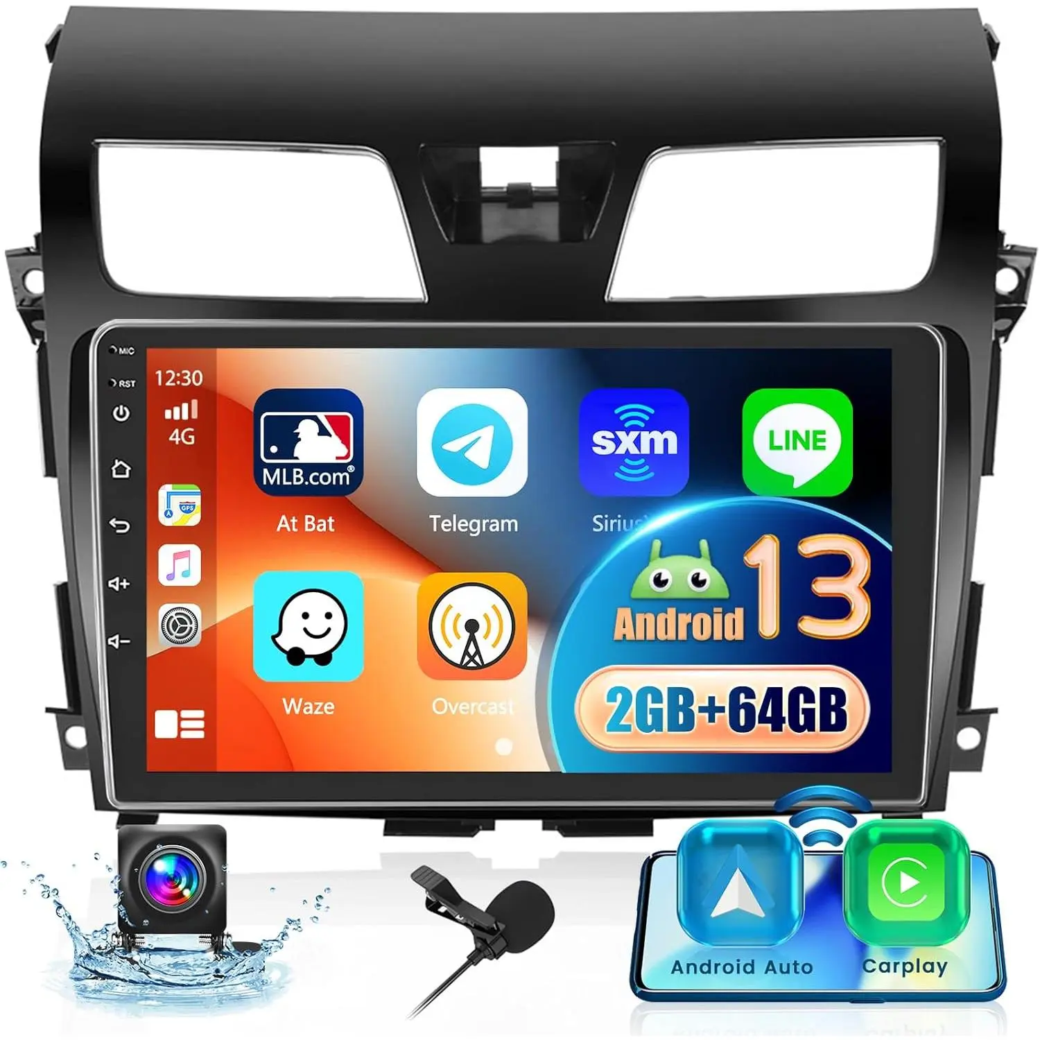 RIMOODY 10.1in HD Touchscreen Android Car Media Player for Nissan Altima 2013-2018, with Wireless CarPlay Adapter, Android Auto, GPS, WiFi, Bluetooth, FM/RDS, SWC, Canbus, Backup Camera, MIC (Father's Day Gift Option)