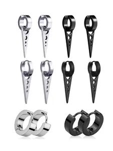 1 Pairs Stainless Steel Punk Hip Hop Men's triangle pendant Stud Earrings Ring Round Earrings Men and Women Jewelry Piercing