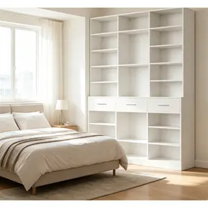 75" Tall 47" Wide 9-Tier Bookcase with 3 Storage Drawers, White – Ships in Separate Packages