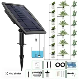 Solar Automatic Drip Irrigation Kit for 10/20 Potted Plants Solar Powered Auto Easy DIY Watering System 6/12 Timing Modes for Plants Green House with Audible Alarm Indicator
