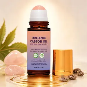 Roll On Essential Oil with Rose Quartz Roller, 1 PC / 2 PCS Travel-Friendly Organic Castor Oil, Hexane-Free Massage Oil for Under Eyes & Body