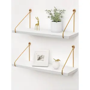 Floating Shelves Wall Shelves, Metallic Gold White Wall Mounted Shelves, Wall Hanging Storage For Bathroom Kitchen Bedroom