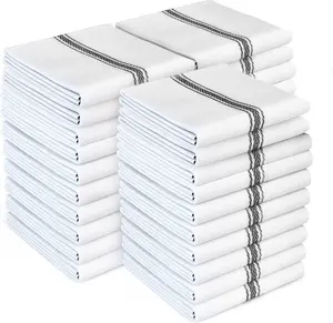 Zeppoli Classic Kitchen Towels - 30 Pack 100% Natural Cotton Towel Set, Reusable Wash Cloths, Absorbent Dish Towels, Machine Washable Hand Towels, Kitchen Essentials, 14” by 25”, Black Striped