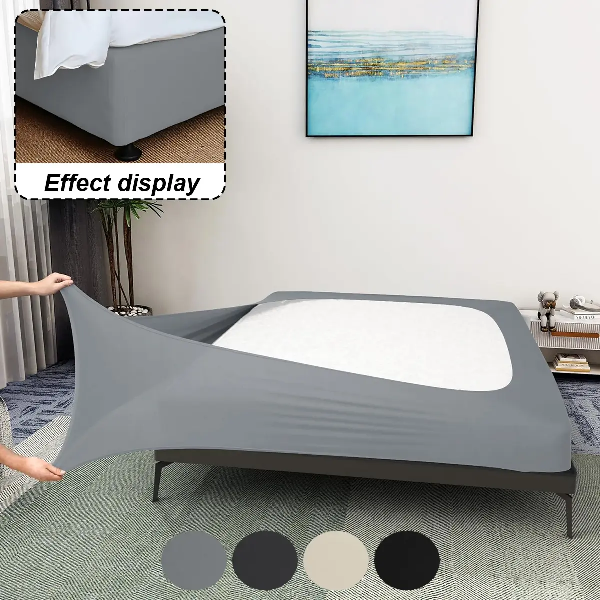Seasonal Solid Color Milk Silk Bed Skirt, Elastic Four-Sided Wraparound, Universal European and American Sizes, Bedroom Mattress Protector Cover