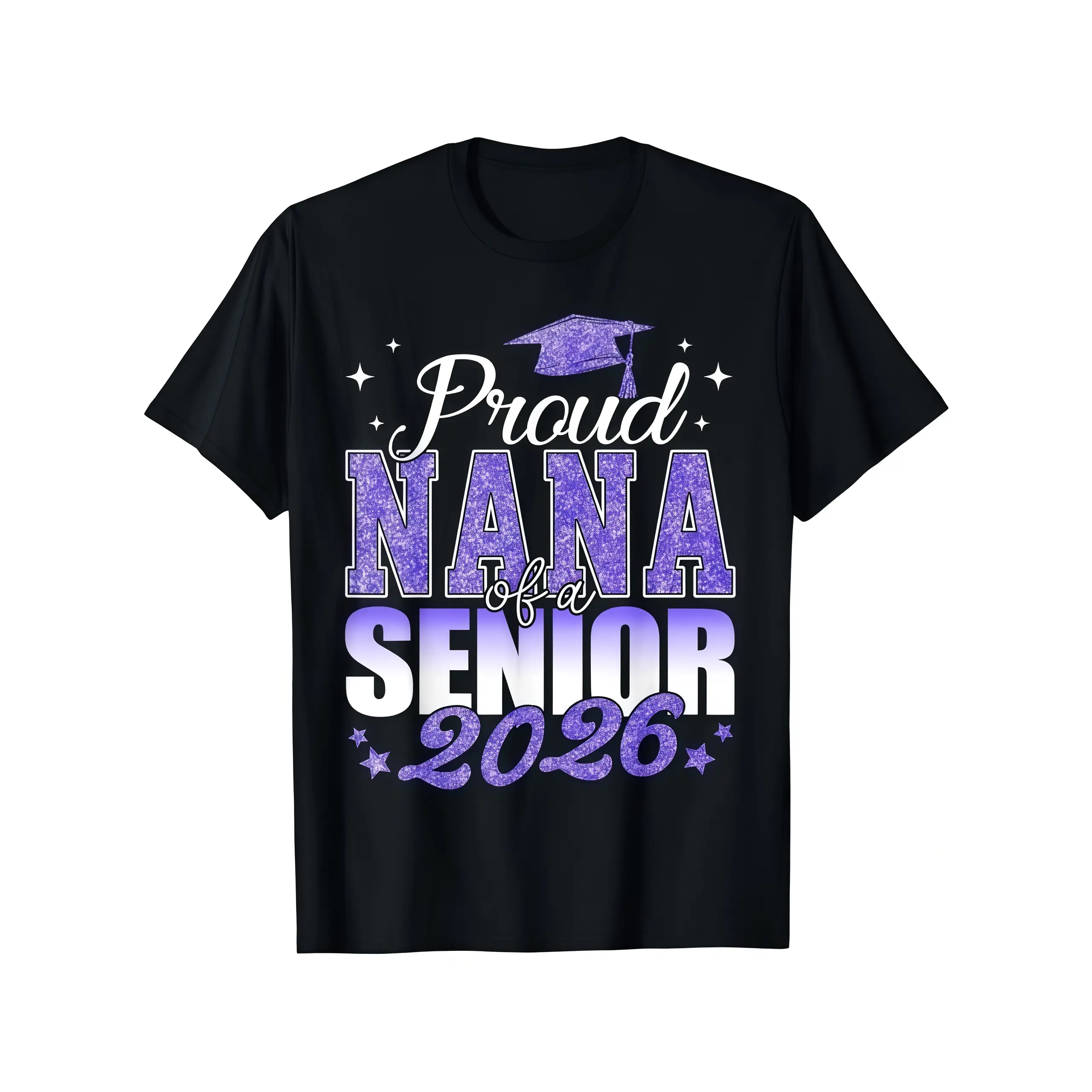 Women's Proud Nana 2026 Graduate Graphic Short-Sleeve Sports Top - 100% Cotton, Breathable, Relaxed Loose-Fitting, Casual Round Neck, Pre-Shrunk, Lightweight, Plus Size Available, Digital Print, Machine Washable, Tshirt