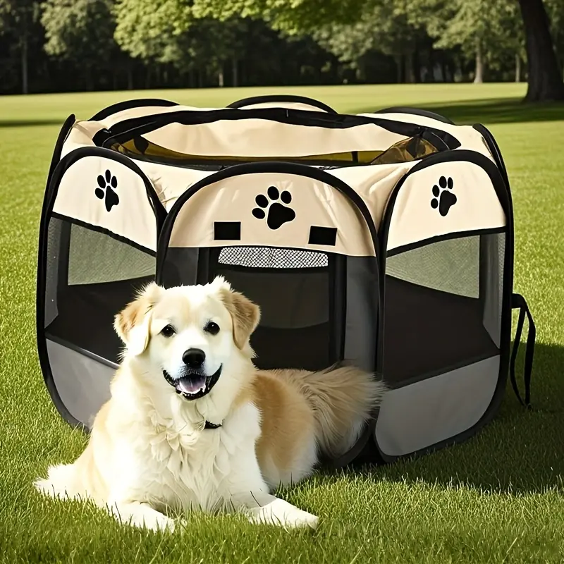 1Pc Octagonal Pet Fence Tent, Foldable Scratch-proof Oxford Cloth Open Top Design, Convenient To View Pets, Spacious and Scratch-proof, Portable Travel Pet Cage, Suitable for Indoor and Outdoor Travel Camping