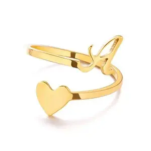 Fashionable Adjustable Stainless Steel 26 Letters Alphabet A-Z Initial Heart Ring For Women&Girl ,Elegant Cute Romantic Gift For Her On Birthday/Valentain's Day