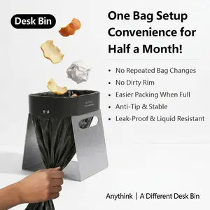 Stainless Steel Desktop Trash Can, Bag-Free Design, Orderly, Reusable Garbage Bags 15-20 Days, Suitable for Living Room, Bedroom, Desk, Organizing