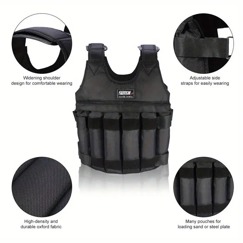 Weighted Vest, Max Loading 110lbs, Adjustable Weight Vest, Fitness Exercise Vest Strength Training Vests Boxing Jacket Workout Equipment for Men Women Sport Running Jogging Workout (with 12 Empty Sandbags, Without Steel Plate Or Sand)