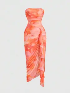 Women's Floral Print Ruffle Hem Tight Dress, Casual Summer Fashion, Perfect for Daily Wear & Special Occasions, Womenswear