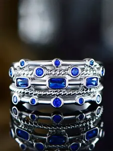 1 PC Romantic Blue Cubic Zirconia Ring For Women For Valentine's Day Gift Wedding Band Art Deco Ring Jewelry