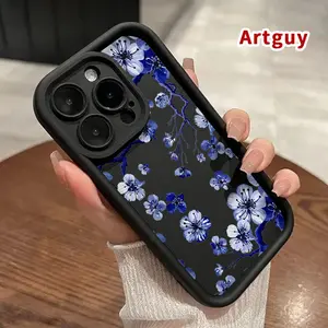 Phone Case for iPhone 17 Pro Max 16 Plus 15 14 13 12 11 Air E Blue Blossom Grace Drop Protection Shockproof Soft Silicone smartphone Cover
