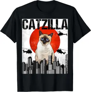 Funny Vintage Japanese Catzilla Siamese Cat T-Shirt