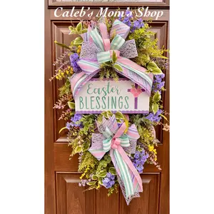 Religious Purple and Pink Easter Wreath for Front Door