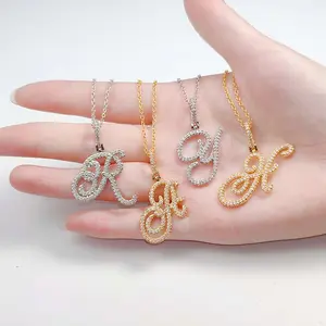 Zircon hip-hop pendant cursive English letters A~Z pendant disco necklace y2k couple gift fashion all-match party jewelry